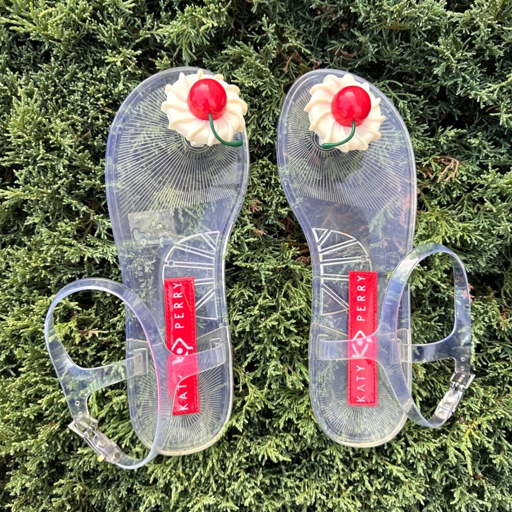 Katy Perry The Geli Clear PVC Jelly Sandals Cherry Red Women's Size 9 Shoes - Picture 3 of 13